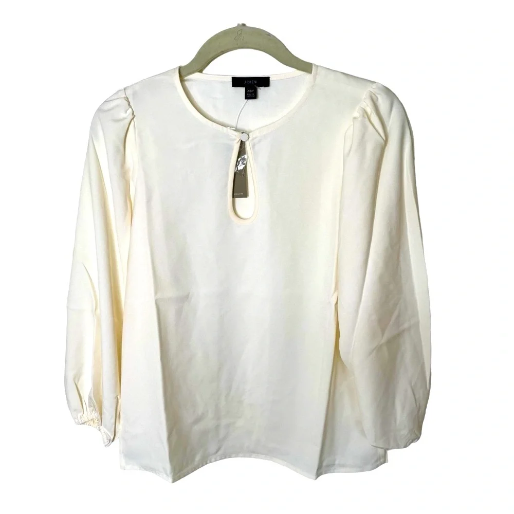 NEW WITH TAGS J. Crew‎ Ivory Cream Crepey Long Sleeve Career Blouse XS Petite